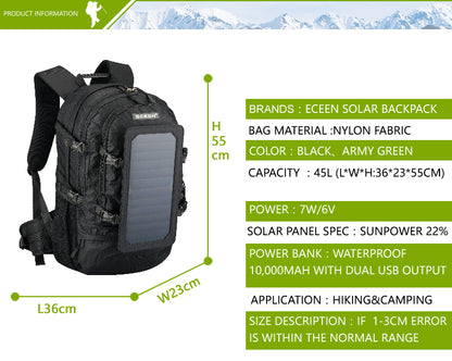 Solar Hiking Backpack 6.5W – 30L Travel Daypack for 17" Laptop