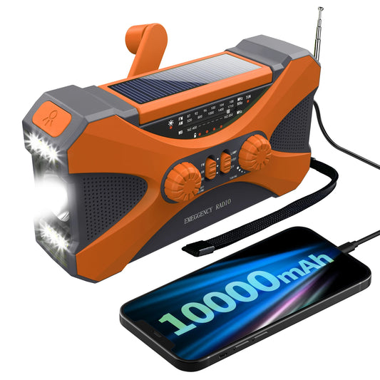 10000mAh emergency weather radio with solar panel and hand crank